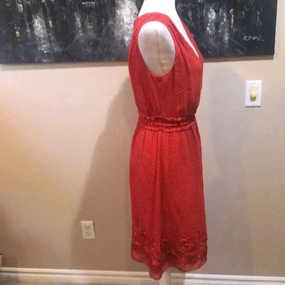 Max Studio Mini Polka Dot Ruffled Elastic Waist w/Flowers along Hem Midi Dress-M - Picture 4 of 10